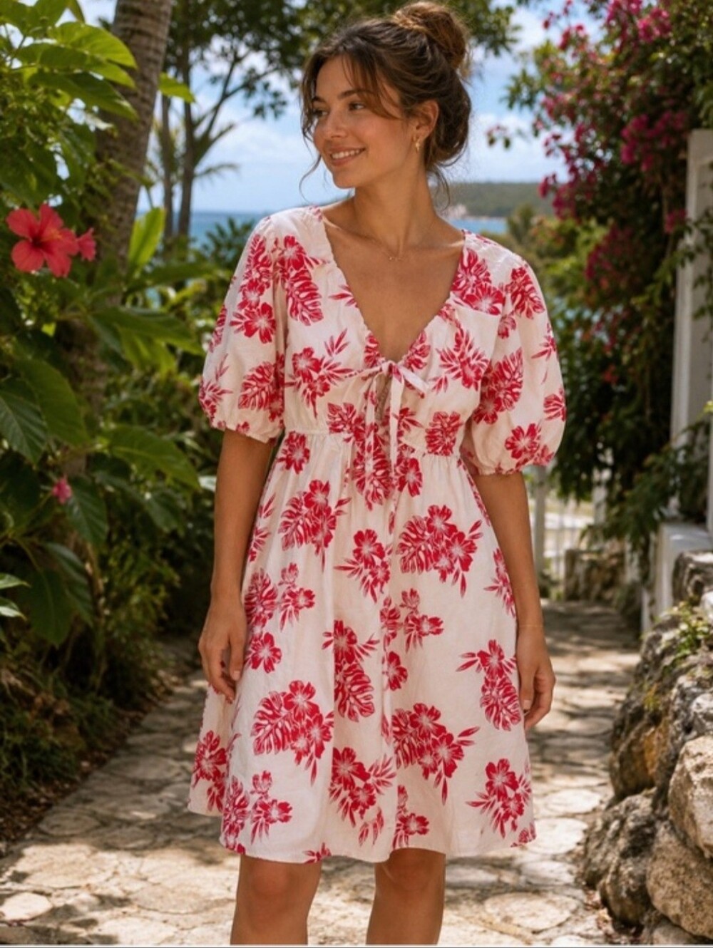 Sim & Sam Floral Cotton Mini Dress Size Small NWOT